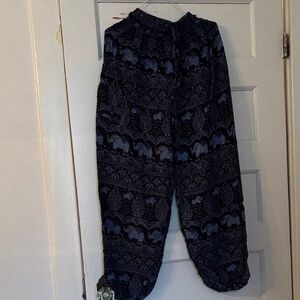 Thailand Elephant Print Pants - Navy